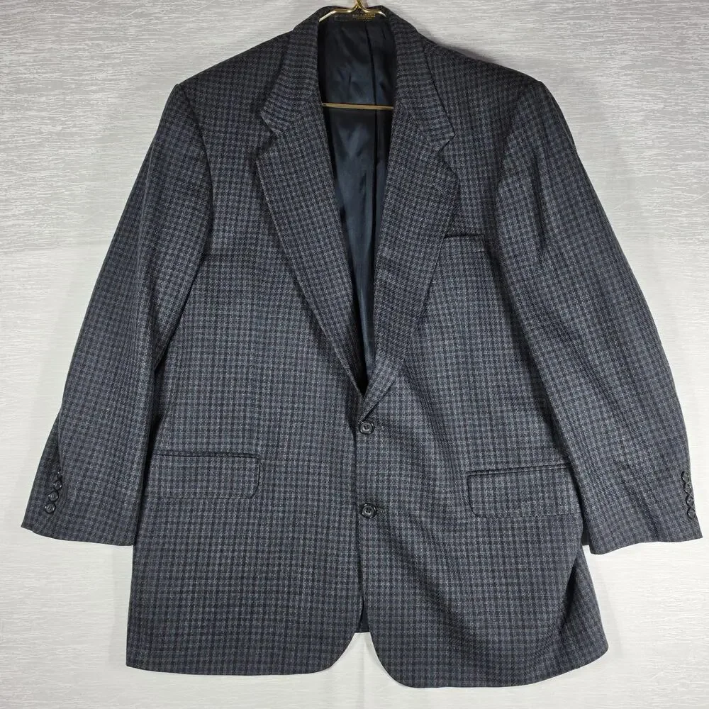 Oscar de la Renta Suit Blazer Mens 46L Blue Check Wool Jacket